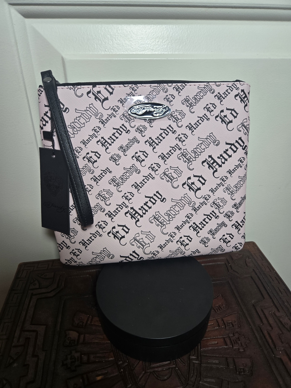 NWT Ed Hardy Pink Logo Wristlet Clutch